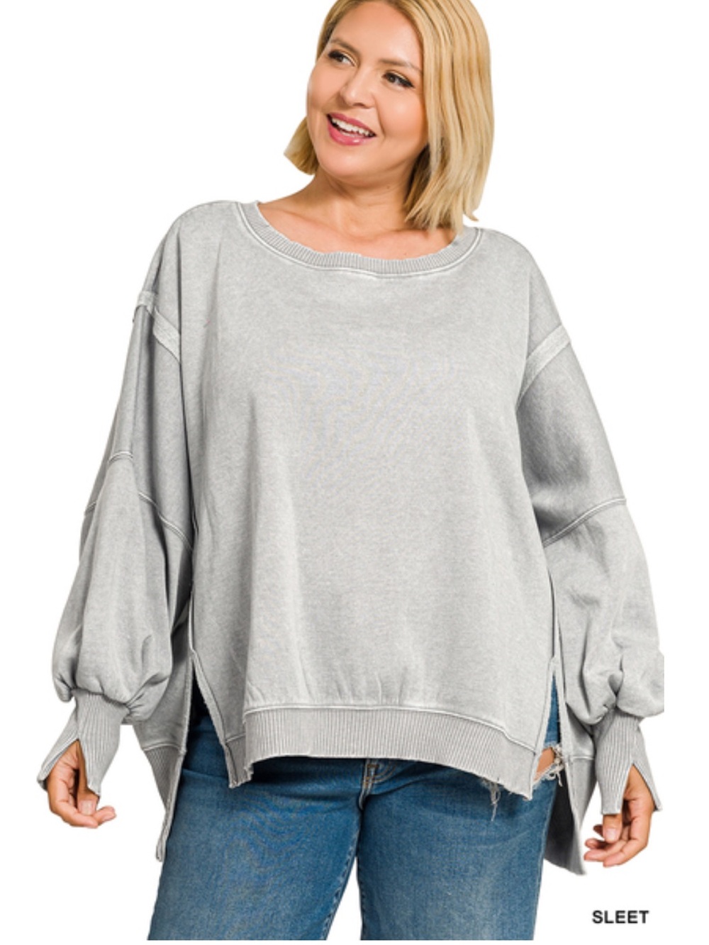 382 ❤️ Zenana sleet PLUS ACID WASHED
BATWING SLEEVE HI-LOW
FLEECE SWEATSHIRTS